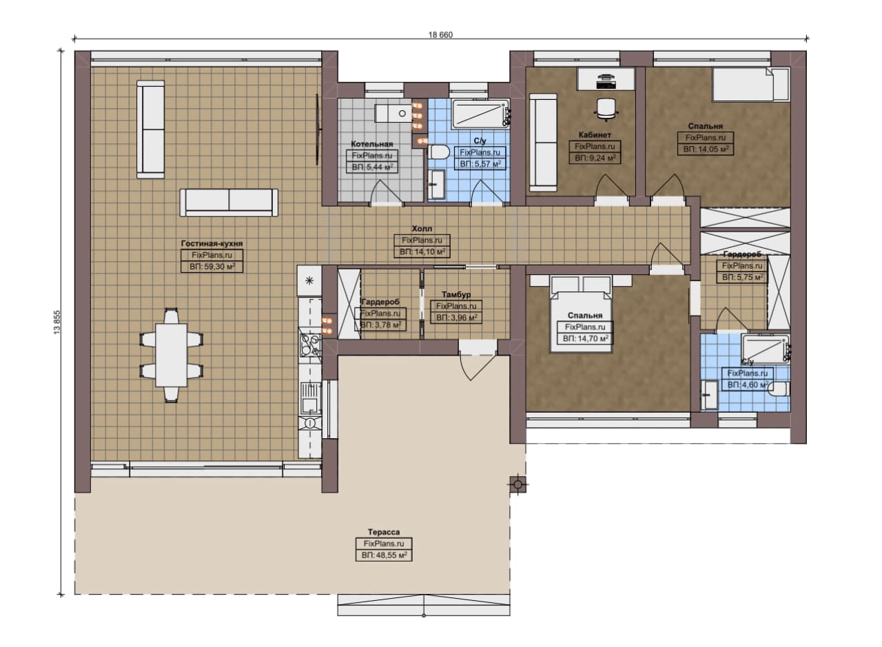 Планировка Одноэтажный дом F-13544