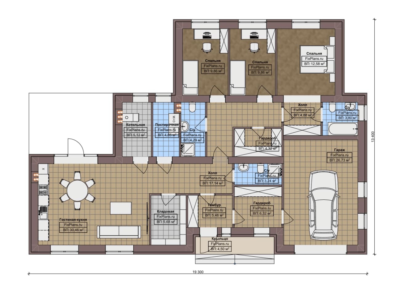 Планировка Одноэтажный дом F-13769